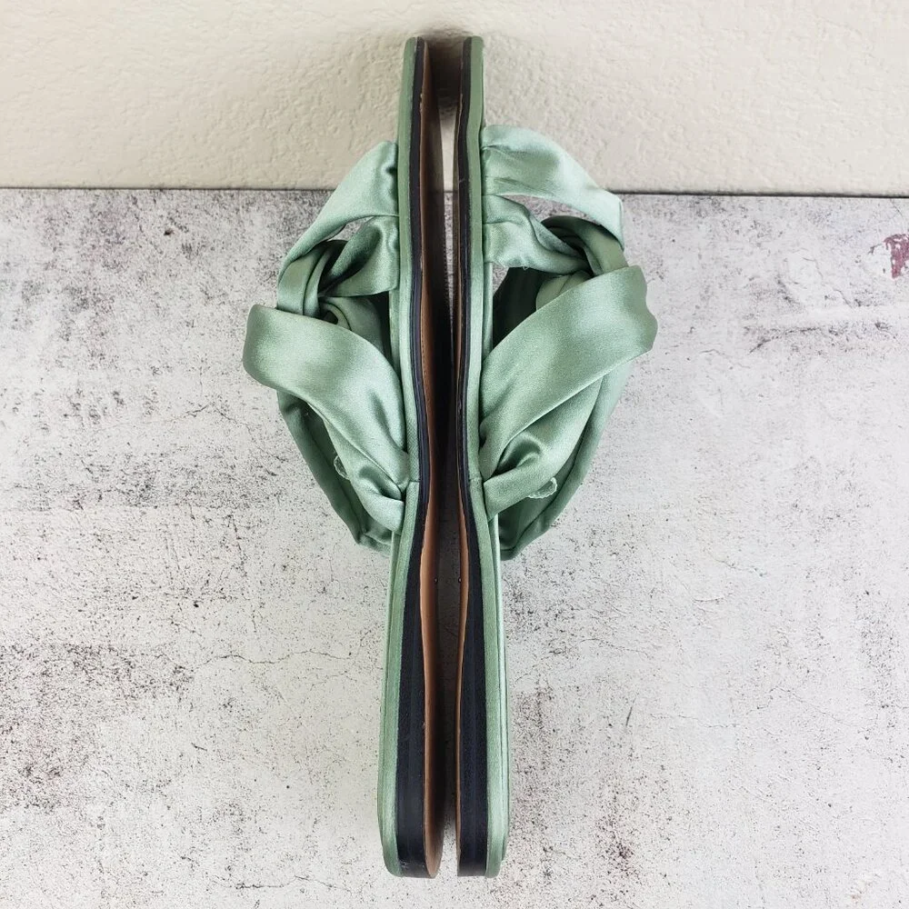 ZARA Knotted Flat Sandals Satin Flip Flops Green Bow Slippers size 39 US 8.5 - Picture 11 of 12